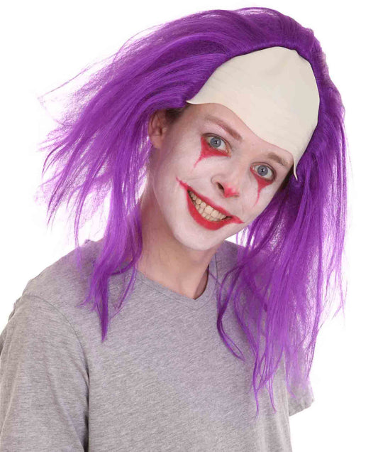 大人用ハーフボールド面白い男性用パープルウィッグ H-4932 ハロウィンにぴったり 軽量難燃性合成ファイバー