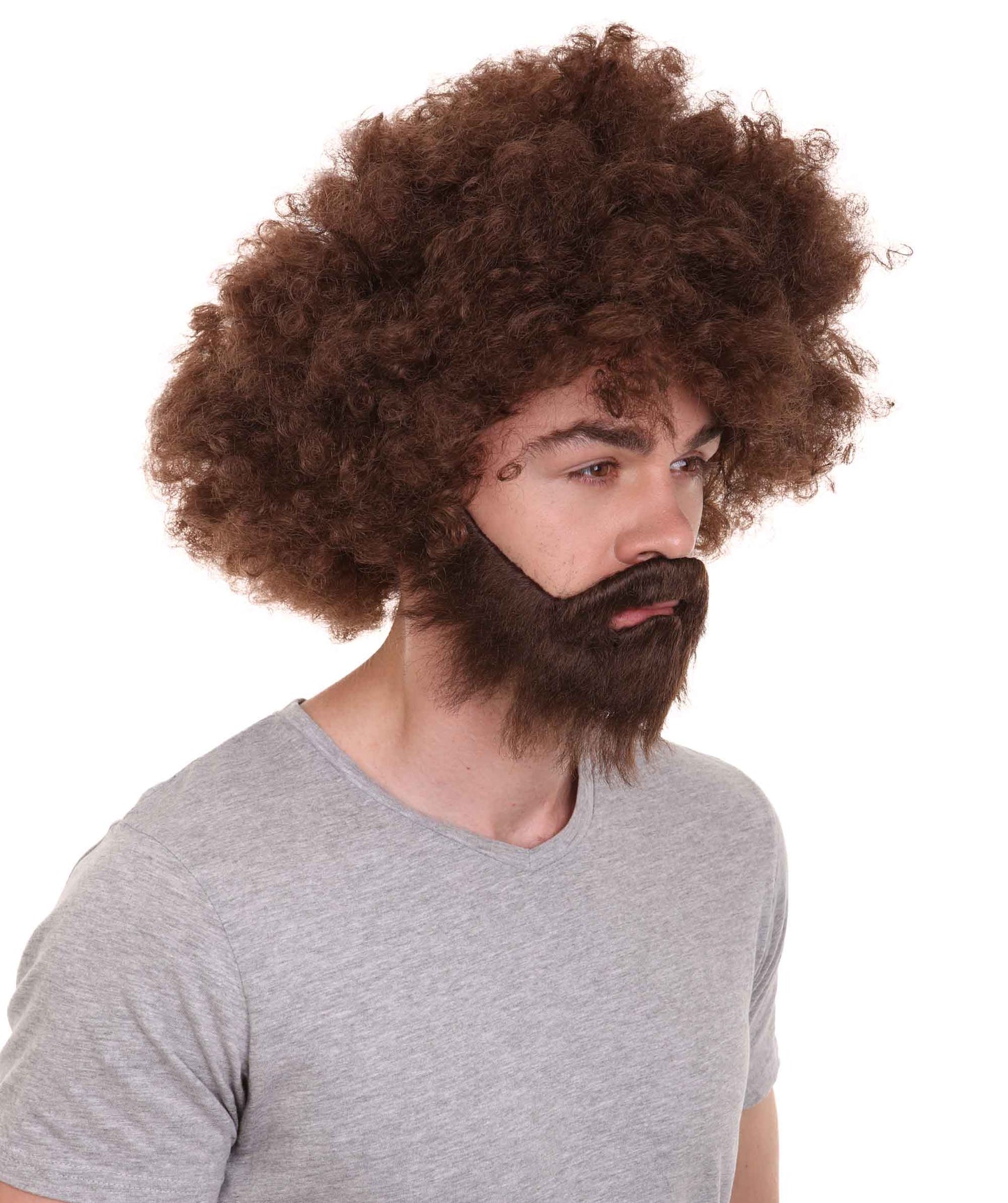 大人 男女兼用 80年代 画家風 アフロウィッグ 顎髭と口髭セット ブラウン H-5134 シンプルでクラシックなセレブコスチューム プレミアムハロウィンウィッグ