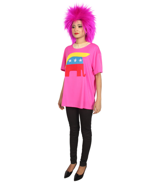 大人用女性向け JCO-174_6 エレファント プレジデント ヘアスタイル T-シャツ コスチューム ホットピンク ハロウィン コスチューム