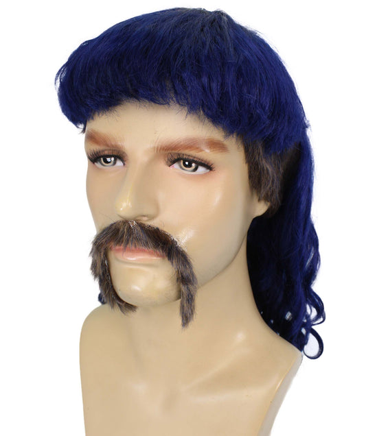 ハロウィンパーティープレミアムメンズH-5565_DBLダークブルーマレットウィッグとヒゲセット
