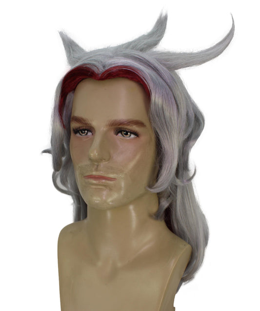 メンズ H-6128 白と赤のビデオゲーム ロールプレイウィッグ ハロウィンに最適 難燃性合成繊維