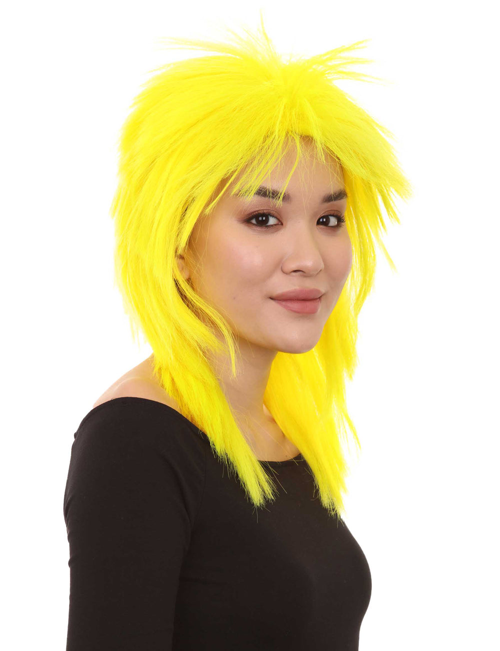Wigs2you ハロウィン パーティー プレミアム H-1336 簡単に着用でき 快適なフィット感 80 年代女性ネオンイエロー ロッカー スタイルウィッグ