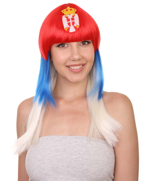 レディース セルビアフラッグ スポーツパーティーロングボブウィッグ H-3941 プレミアム 通気性の良い キャップレスキャップ