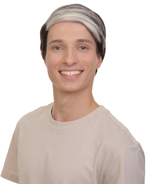 メンズ H-6092 ダークウィザード ブラック ウィッグ ブロンド サイド フリンジ付き ハロウィンに最適 難燃性合成繊維