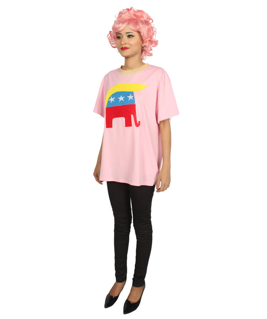 大人用女性向け JCO-174_4 エレファント プレジデント ヘアスタイル T-シャツ コスチューム ライトピンク ハロウィン コスチューム
