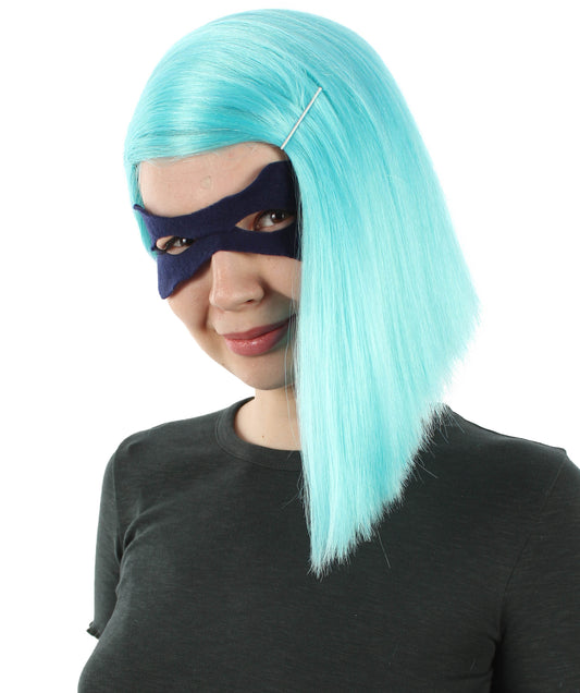 大人向け女性用 H-5793 スーパーヒーロー アニメ ムービー ショルダーレングス サイドパーテッド ターコイズブルー ウィッグ ハロウィンに最適 難燃性合成ファイバー