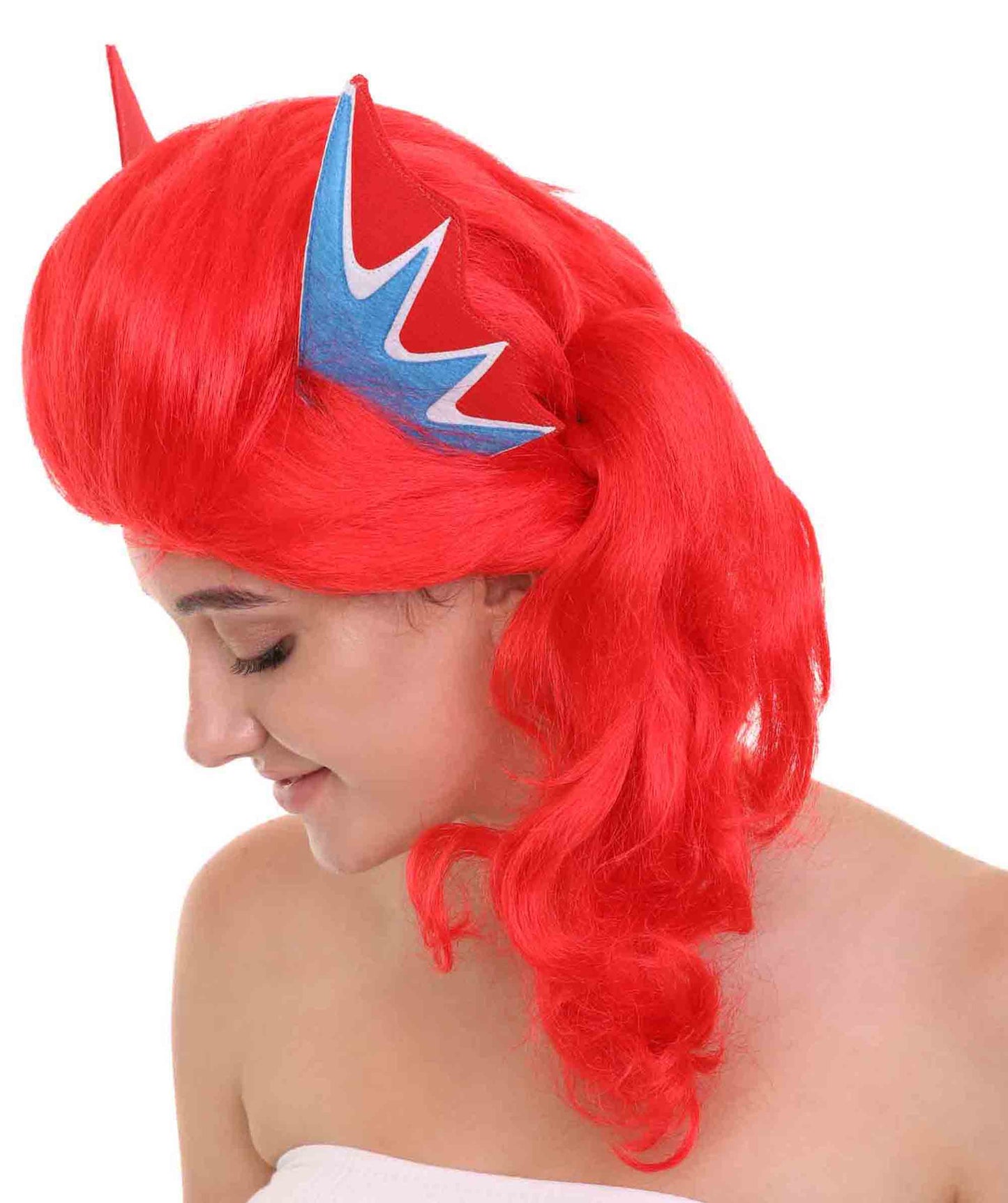 コスプレウィッグ Undertale Undyne イヤー付き H-3567 赤 セクシーコスプレパーティーハロウィンウィッグ プレミアム 通気性の良い キャップレスキャップ