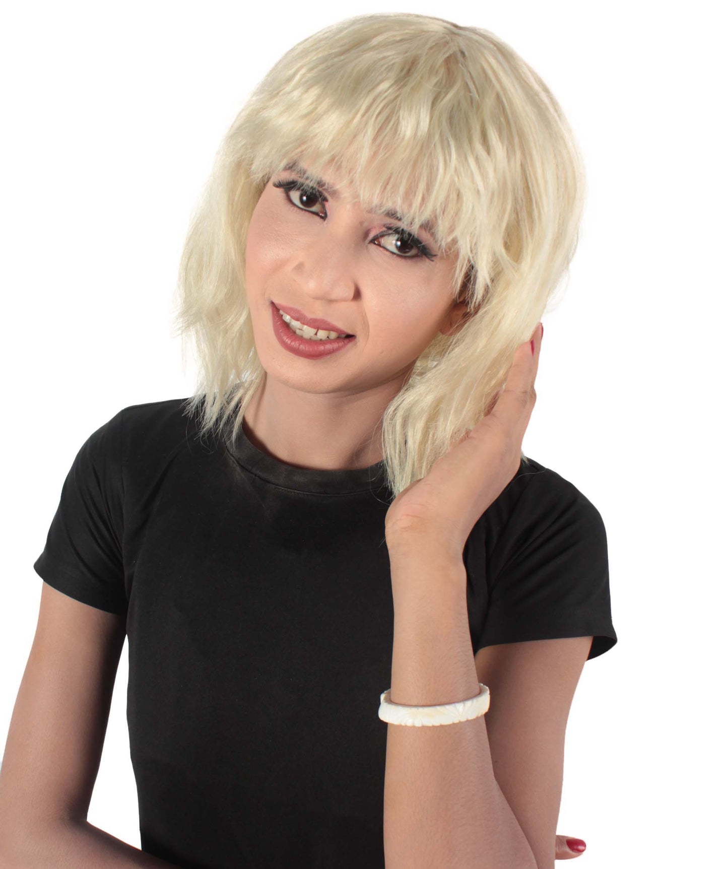 女性用ショルダーレングスバング波状コスプレウィッグ ベージュ H-5229_16 ファンシースタイル プレミアムハロウィンパーティーウィッグコレクション