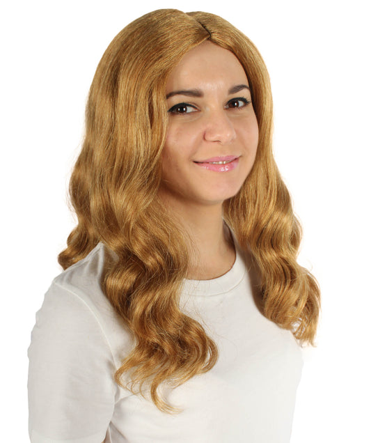 女性用 H-5855 ブロンド オンブル ブラウン ロング ウェーブ カーリー ウィッグ ハロウィンに最適 難燃性合成繊維