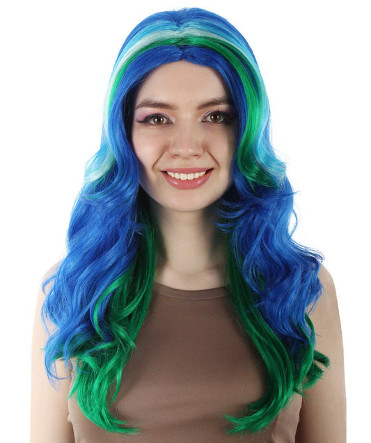 大人向け女性用 H-5814 マルチカラー ウェービー ピーコック コスプレ マルチカラー ウィッグ ハロウィンに最適 難燃性合成ファイバー