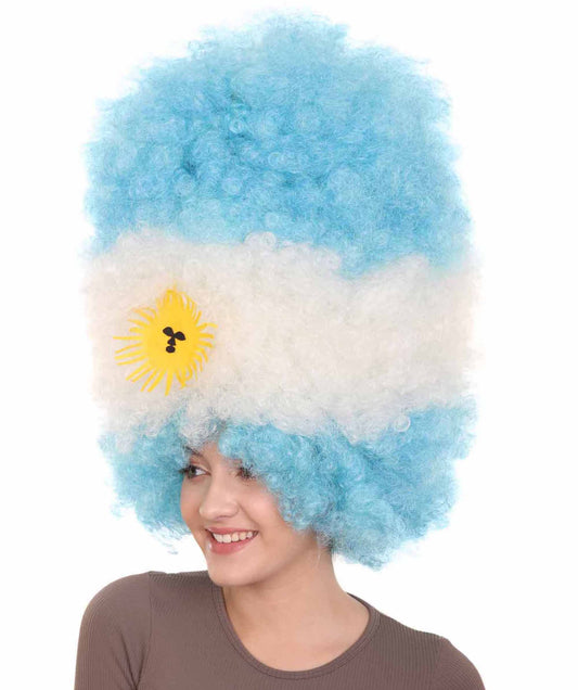 アルゼンチンフラッグ スポーツパーティージャンボアフロウィッグ H-3965 プレミアム 通気性の良い キャップレスキャップ