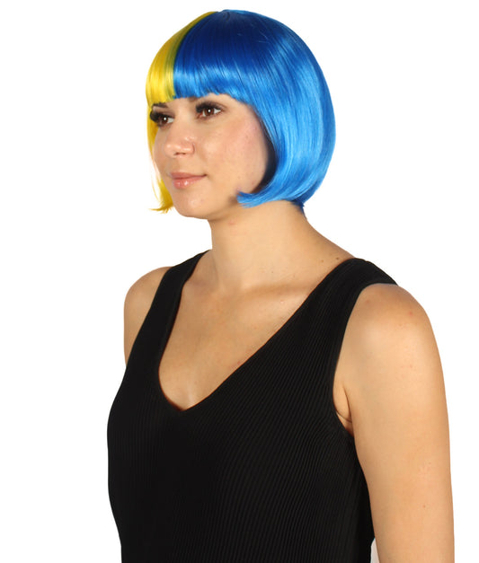 ハロウィンパーティープレミアムレディース H-4067 二色調イエロー&ブルーショートボブウィッグコレクション