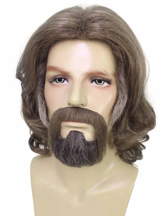 ハロウィンパーティープレミアム大人用メンズ「ザ・デュード」の茶色のウィッグとヒゲ H-5691