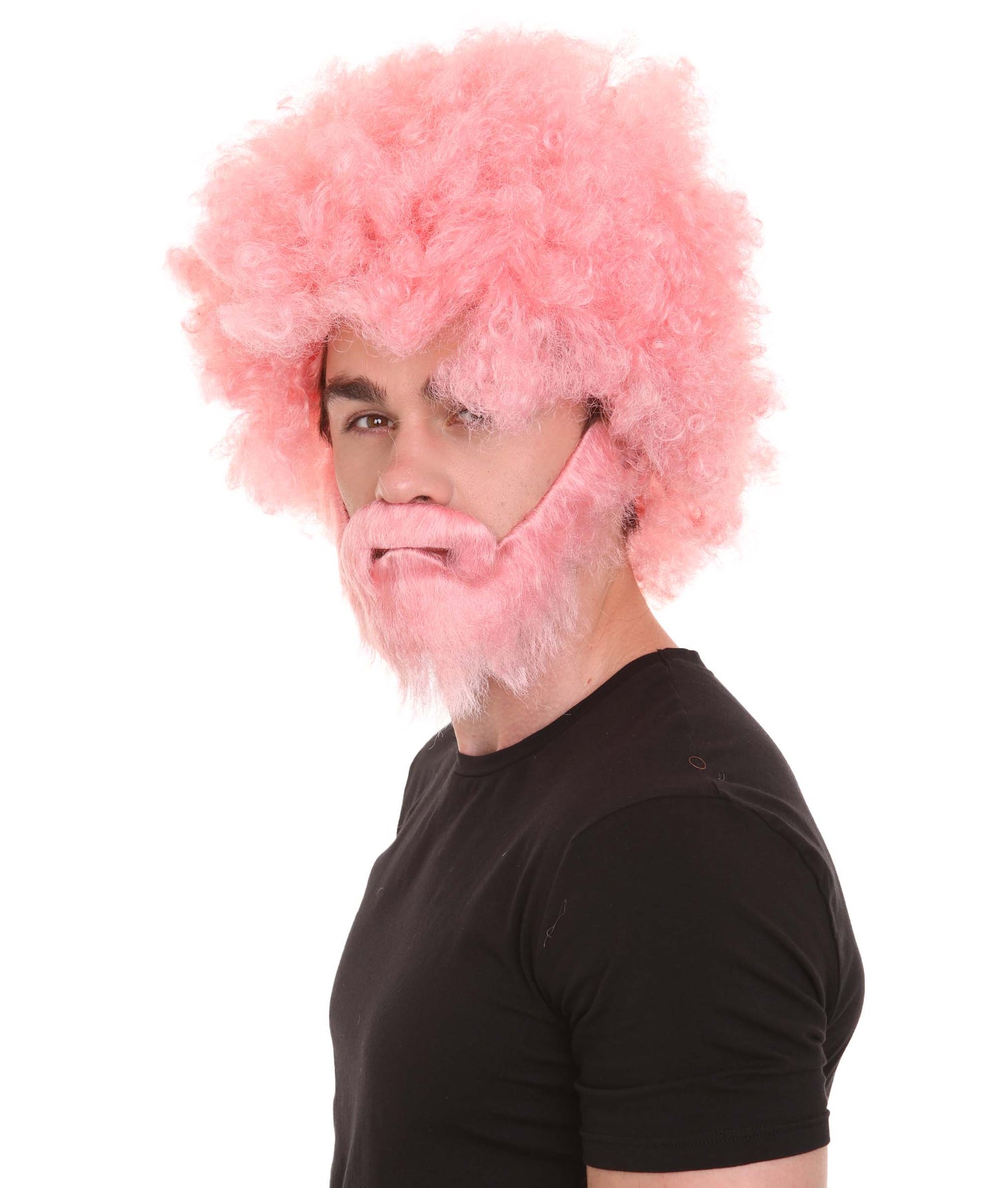 大人 男女兼用 80年代 画家風 アフロウィッグ 顎髭と口髭セット ピンク H-5120 シンプルでクラシックなセレブコスチューム プレミアムハロウィンウィッグ