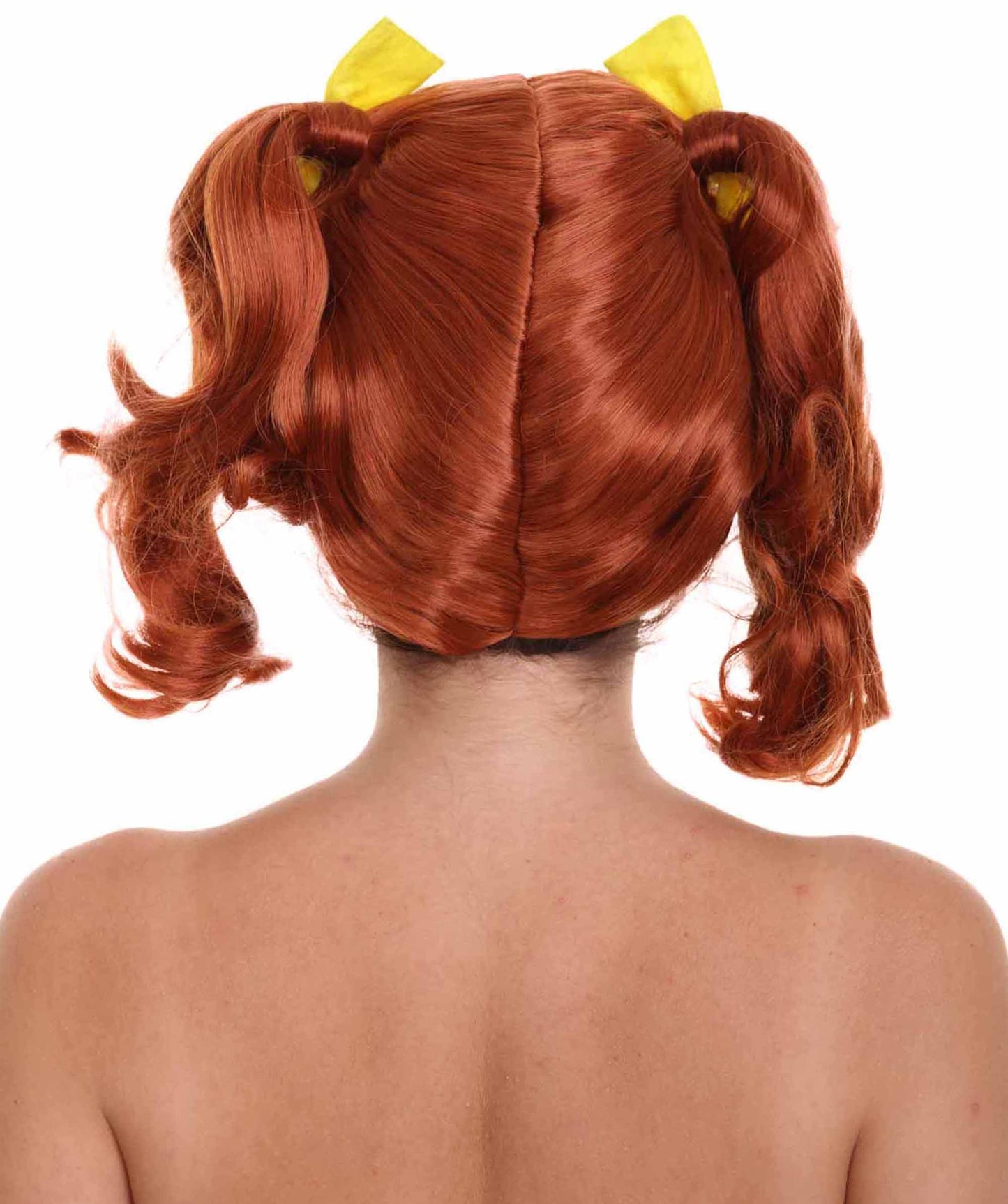 ハロウィンパーティープレミアム H-5246 女性用ショルダーレングスレッドヘッドピグテイルズ・イエローリボンウィッグ レッド