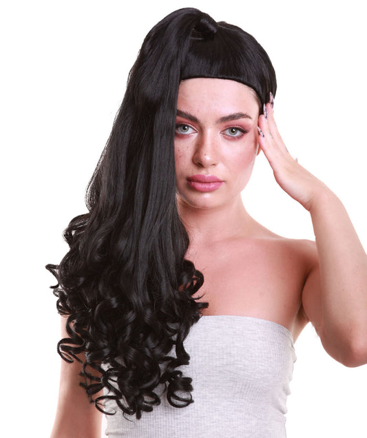 女性 TV 映画キャラクター ブラック セクシーウィッグ H-5088 プレミアム 通気性の良いキャップレスキャップ