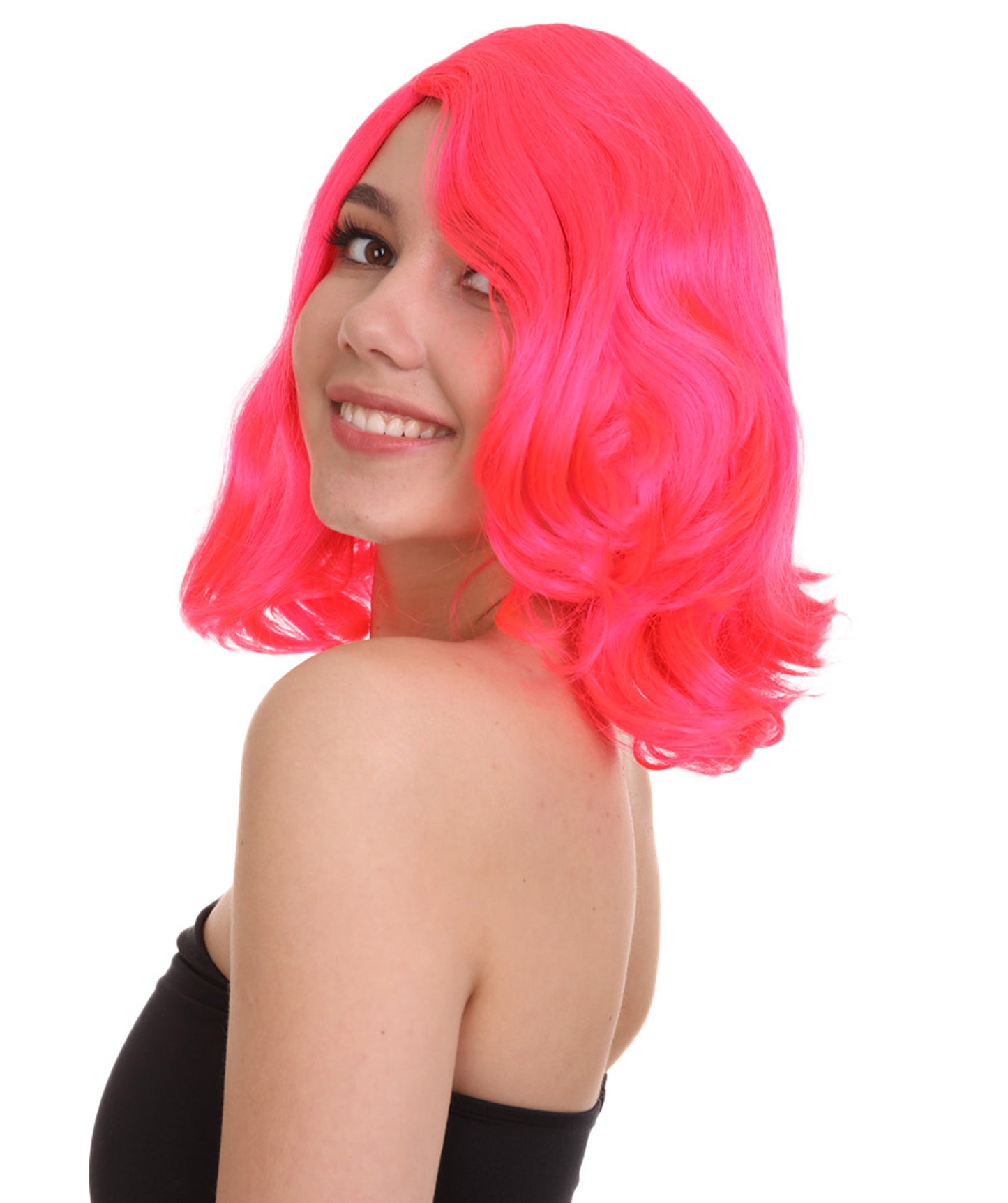 Wigs2you ハロウィン パーティー プレミアム レディース H-1156 とても快適なネオン ピンク カーリー レディ ウィッグ