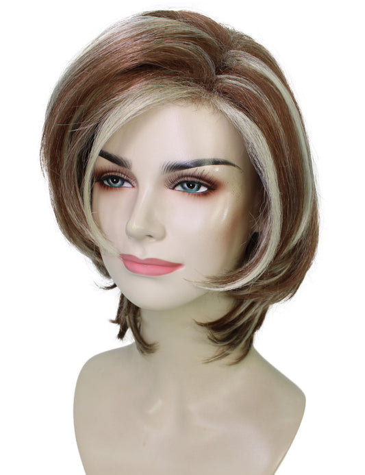 ウィメンズ H-5727 (90年代) のシットコム アイコニック ブロンド サイドパーテッド チョッピーレイヤードボブ ウィッグ 難燃性 100% 合成ファイバー コスプレウィッグ