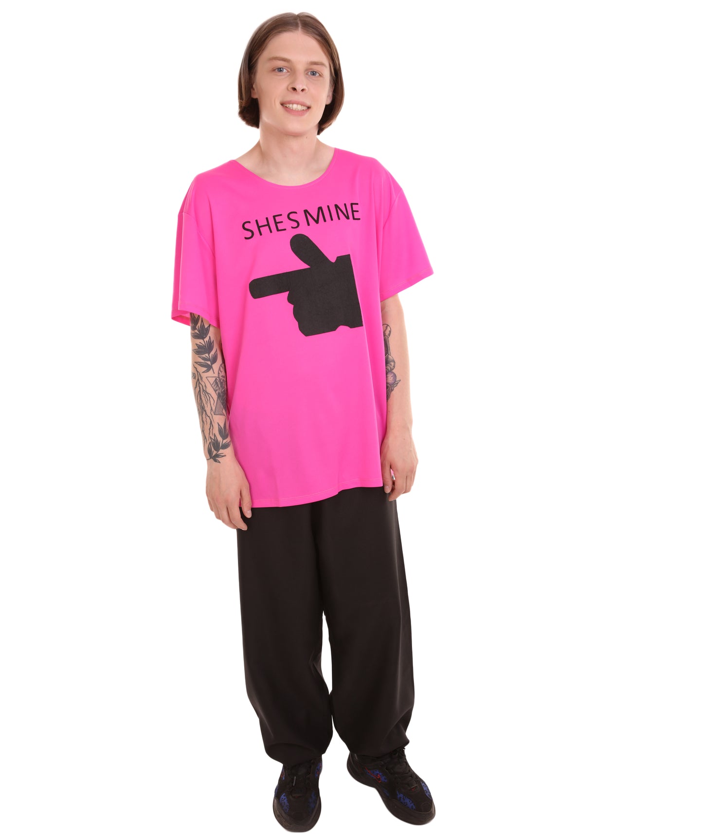 大人向け女性用 バレンタインデー ホットピンク マッチング カップル "He's Mine" Tシャツ コスプレ コスチュームコレクション