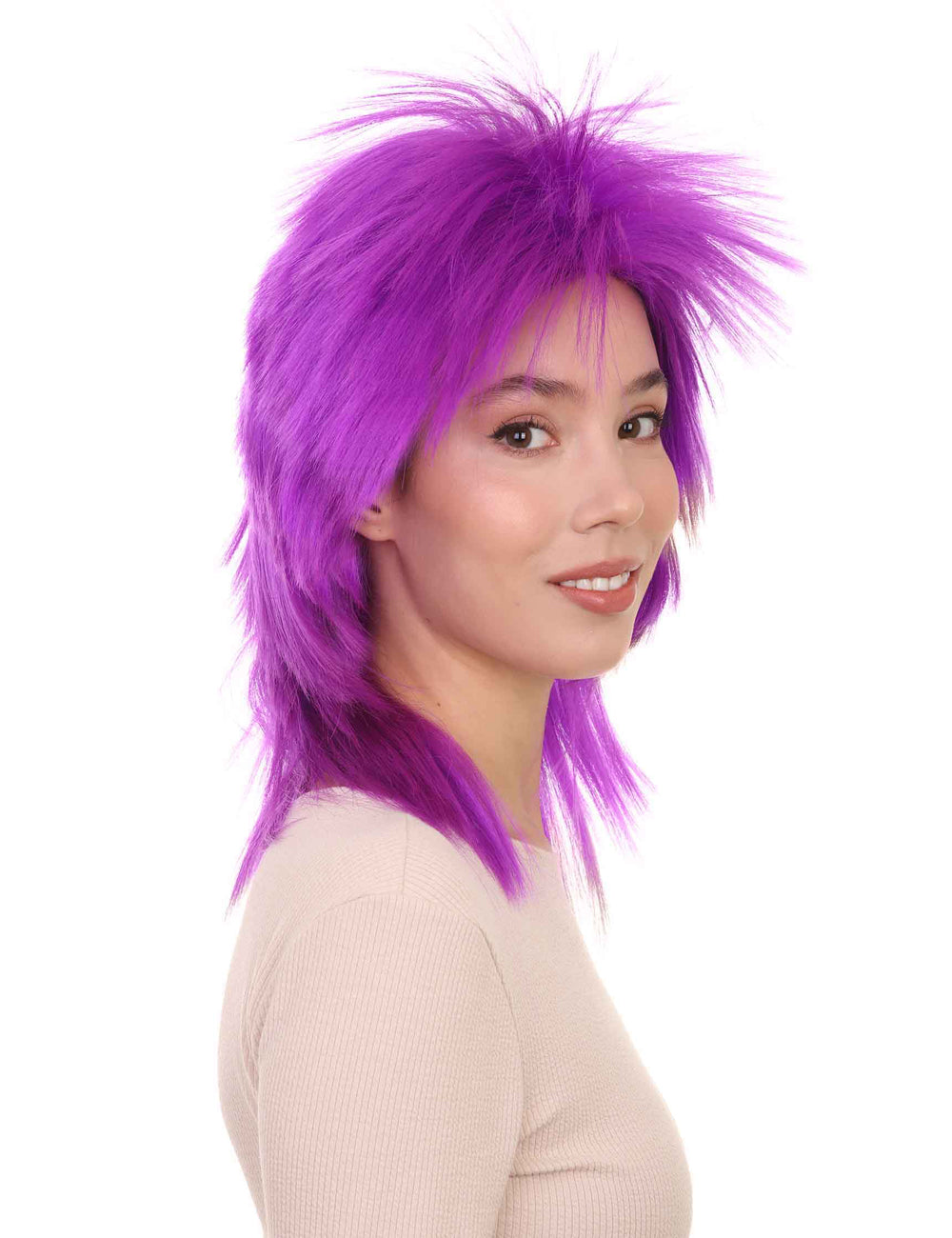 Wigs2you ハロウィン パーティー プレミアム H-1339 簡単に着用でき快適なフィット感 80 年代女性ネオン パープル ロッカー スタイル ウィッグ
