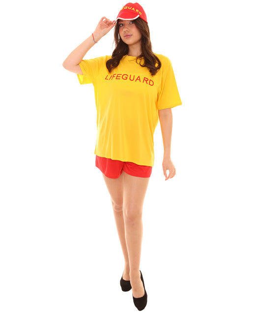 大人用メンズ JCO-285 オフデューティのライフガード TV/映画のコスチューム レッド&イエローのコスプレコスチューム