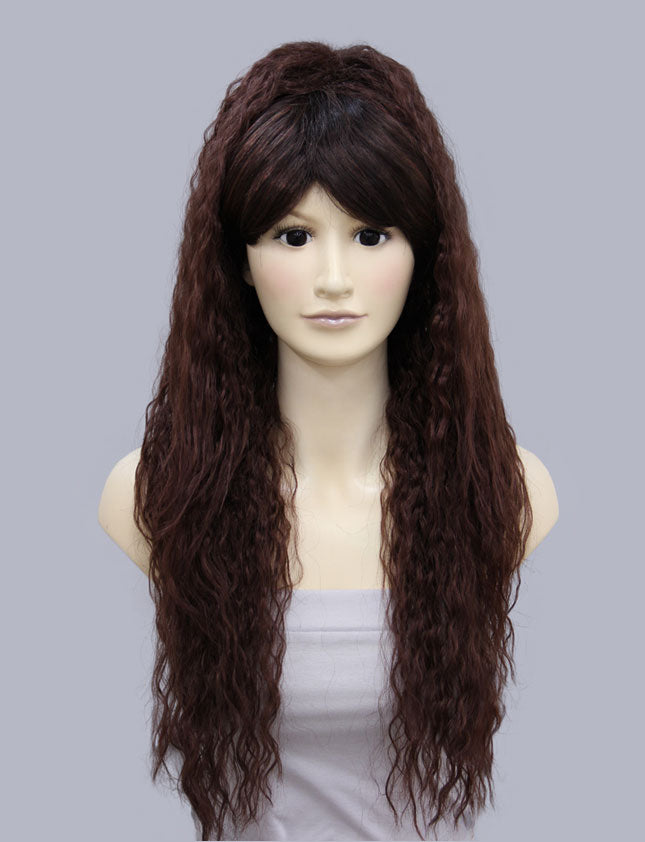 レディースファッション W-8309 ポニーテール スーパーロングカーリー チャコール ヘアピースウィッグ 合成繊維