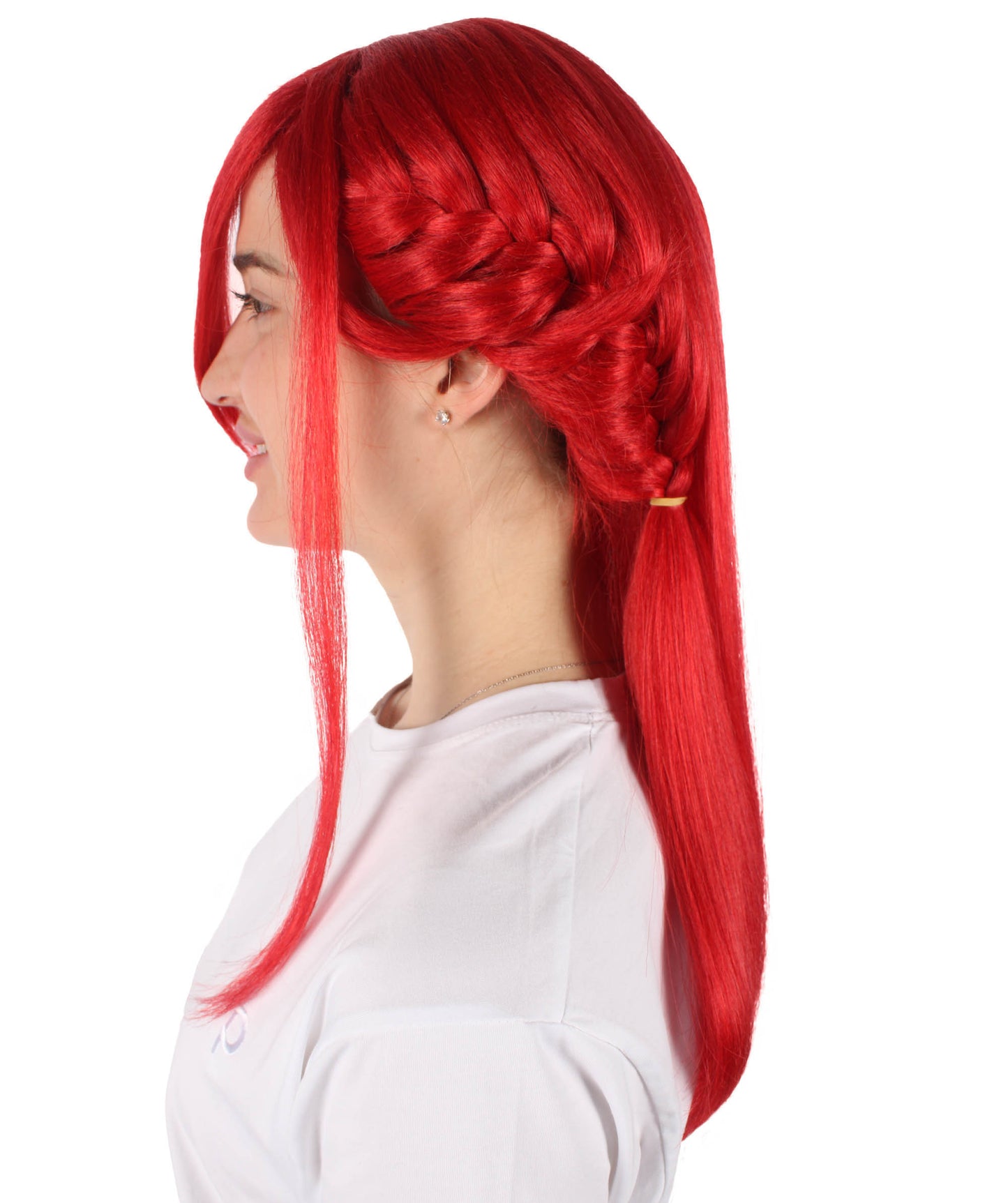 Wigs2you H-6925 大人用ユニセックスサッカーアニメロングレッドコスプレウィッグ(サイドブレイド付き)ハロウィンに最適 難燃性合成繊維