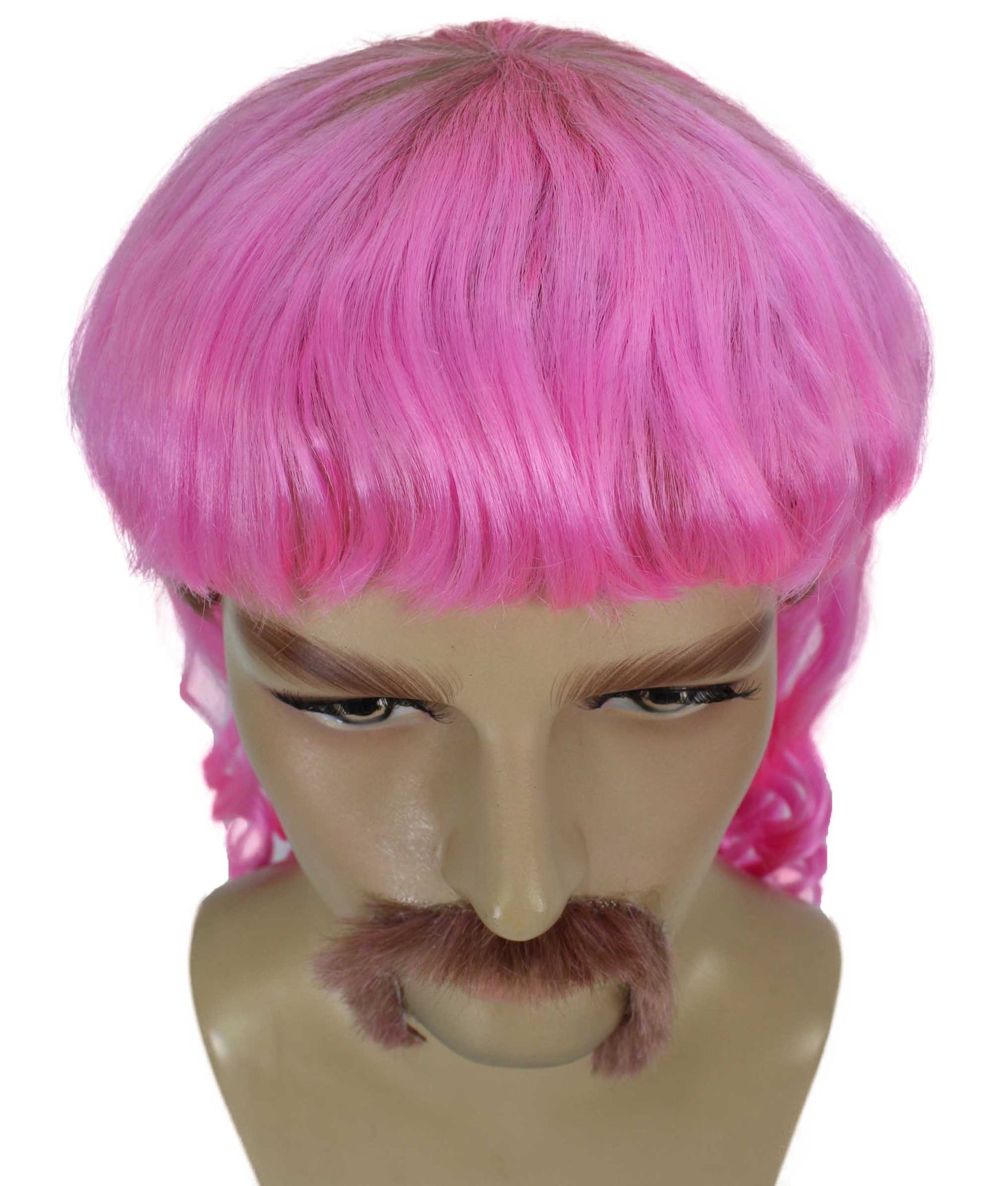 ハロウィンパーティープレミアムメンズH-5565_LPKライトピンクマレットウィッグとヒゲセット プレミアムハロウィンウィッグ