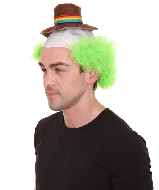 男性用ハーフボールドヘッドジョーカーウィッグ H-4902 おかしい帽子ウィッグ ミディアムグリーンウィッグ