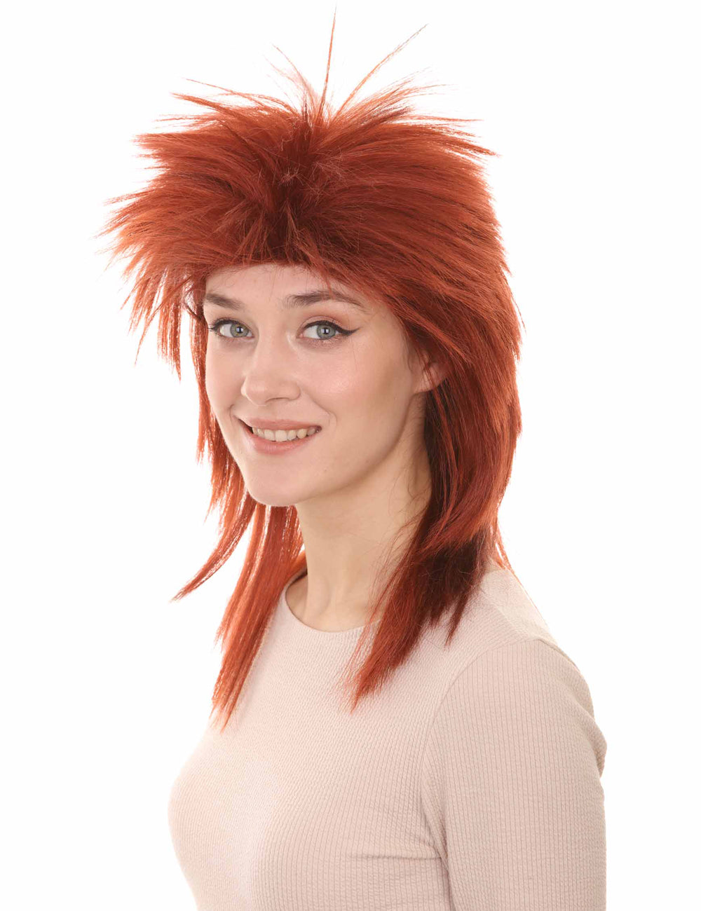 Wigs2you ハロウィン パーティー プレミアム H-1307 簡単に着用でき 快適なフィット感 80 年代女性ダーク オーバーン ロッカー スタイル ウィッグ