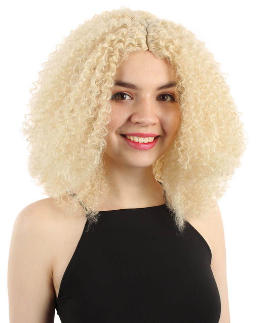 女性用ショルダーレングスカーリーウィッチウィッグ ブロンド H-5374_17 合成繊維ヘア ハロウィンパーティーウィッグコレクション
