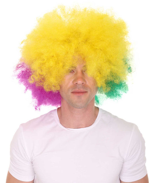 男性用 H-1545 カーニバル マルディグラ トリカラー アフロ スタイル ウィッグ ハロウィン マルチカラー ウィッグ プレミアム通気性キャップレスキャップ