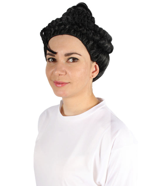 女性用H-5897 アメリカのミュージシャン ブレイデッド クラウン ブラック ウィッグ ハロウィンに最適 難燃性合成ファイバー