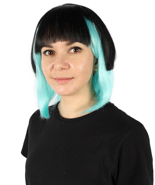 女性用 H-6255 鮮やかなパープル&ブルーの前髪 ボブウィッグ コスプレウィッグ 難燃性合成繊維