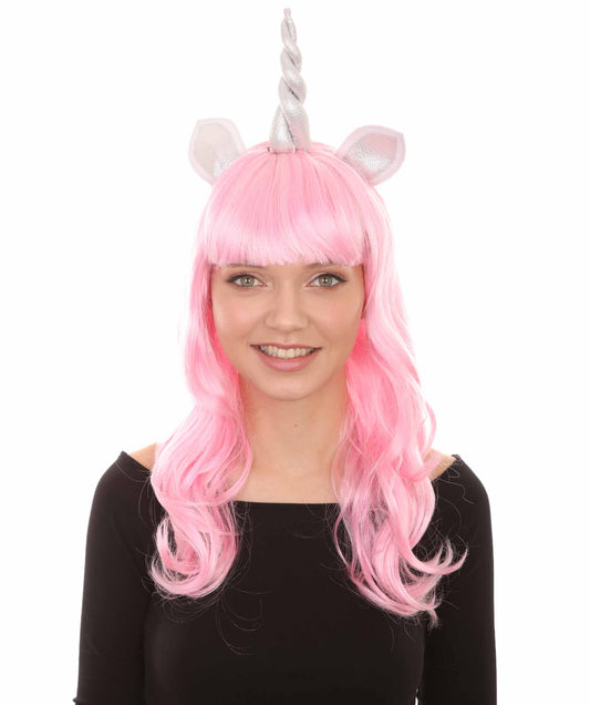 ハロウィンパーティ プレミアムレディース H-4757 ユニコーンの角と耳 ピンクウィッグ