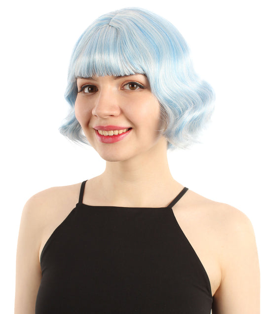 女性 8インチ ショートレングス ウェービー ポップアイコンウィッグ アイスブルーブレンド H-5381_28 合成繊維の髪 ハロウィーンパーティーウィッグ