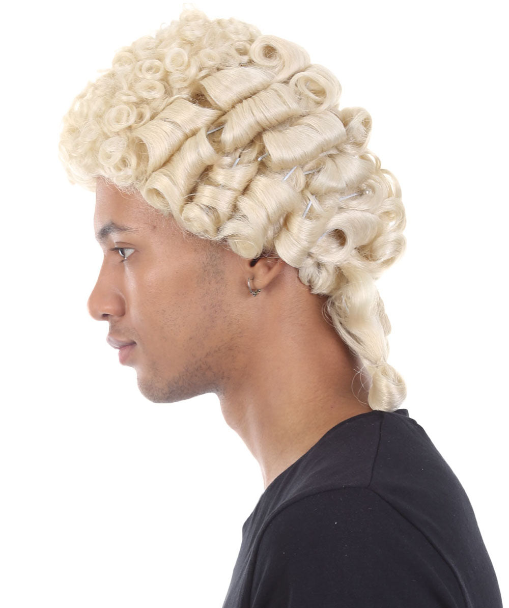 男性用コロニアル裁判官ブロンドウィッグ H-4341 プレミアム通気性キャップレスキャップ