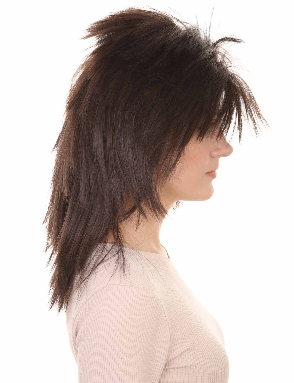 Wigs2you ハロウィン パーティー プレミアム H-1333 簡単に着用でき 快適なフィット感 80 年代女性ダークブラウン ロッカー スタイルウィッグ