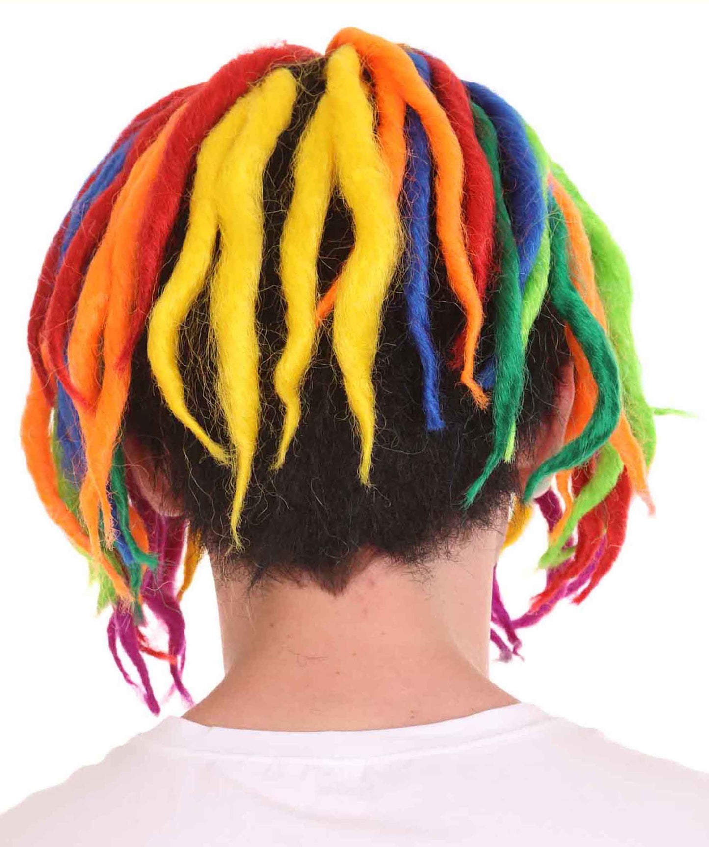 男性用Lil Pump レインボードレッドロックレインボーウィッグ H-4773 セレブウィッグ プレミアム通気性キャップレスキャップ