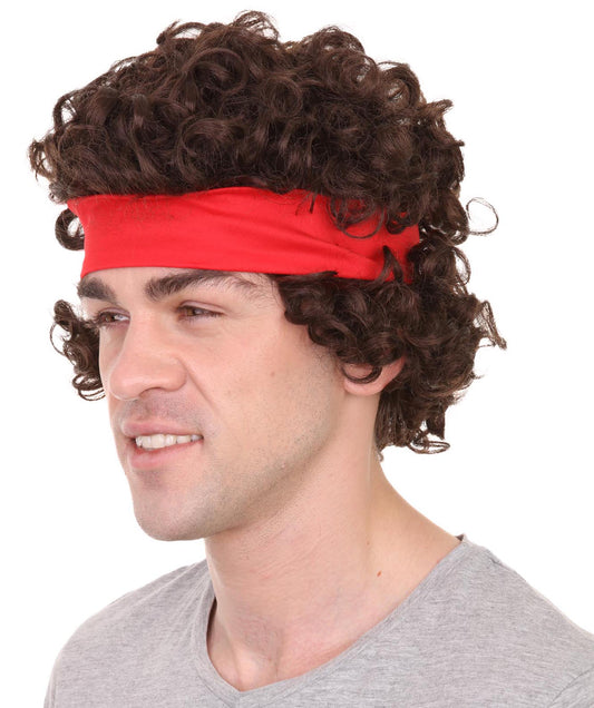 80年代 テニスプレイヤー ジョン ウィッグ H-2334 ブラウン スポーツ コスプレ ハロウィン ウィッグ プレミアム 通気性のあるキャプレスキャップ