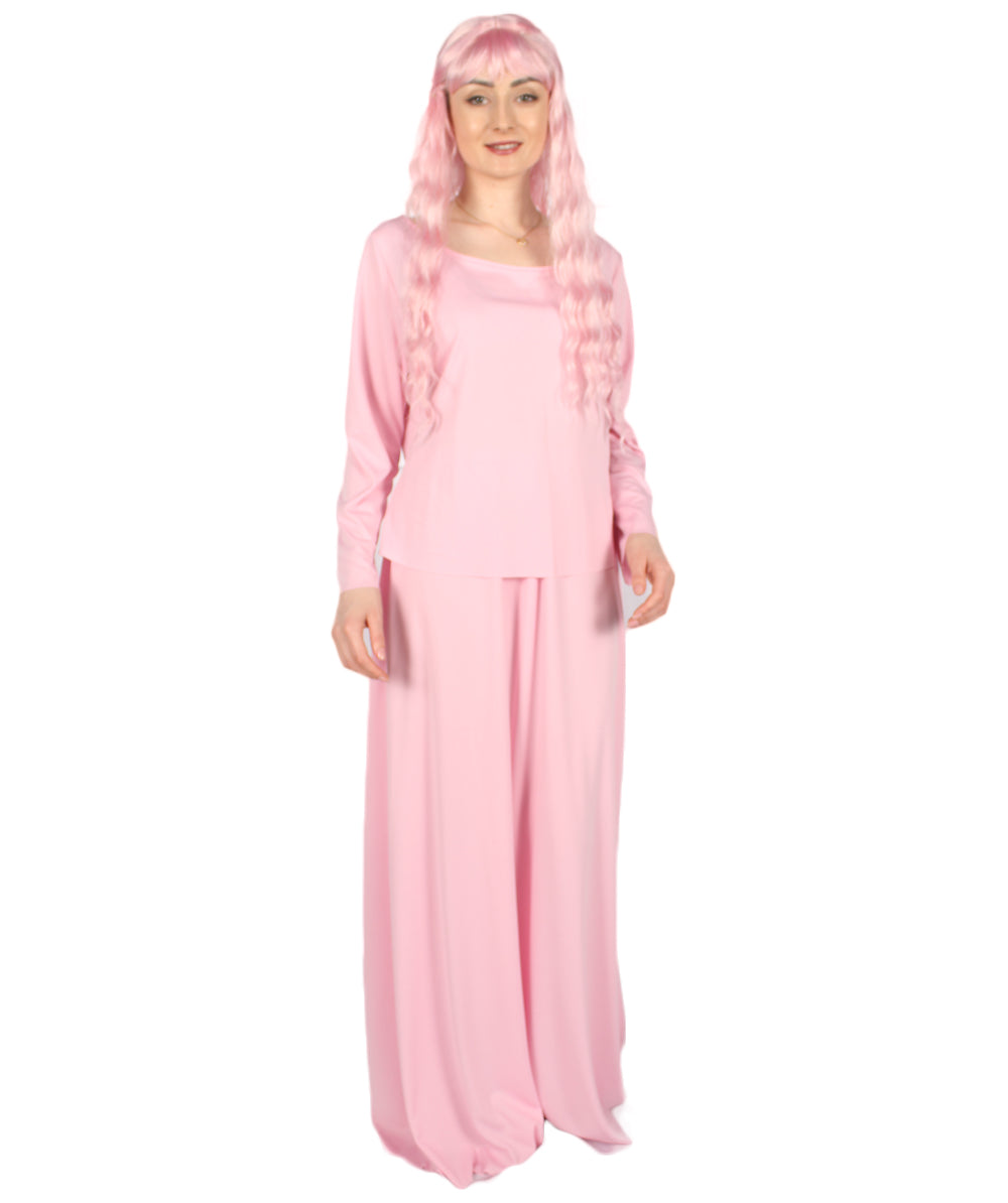 女性用 JCP-066_7 のシンプルなピンクのドレス ハンドメイドコスプレ衣装とバッグ ボンネット付き