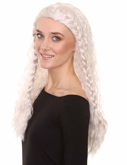 バイキングプリンセスウィッグ ウィッグ 白いロイヤルキャラクターコスプレハロウィンウィッグ プレミアム通気性キャップレスキャップ H-281