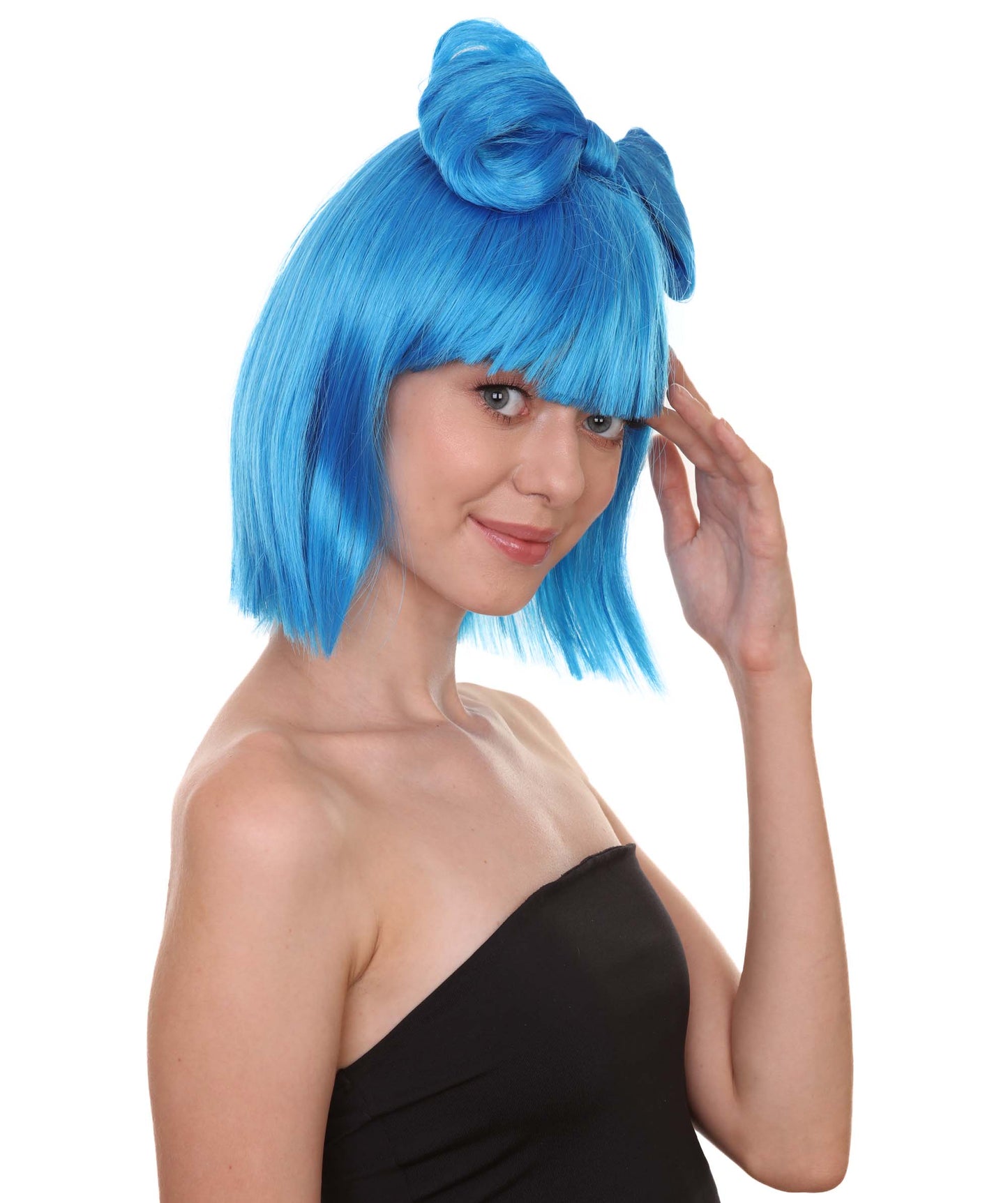 大人の女性用 H-1664 ブルーバタフライボウウィッグ セレブリティウィッグ ハロウィン用 プレミアム通気性キャップレスキャップ
