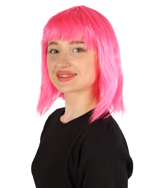 女性用 肩までの長さの前髪つき ウェービーコスプレウィッグ 濃いピンク H-5229_2 ファンシースタイル プレミアムハロウィンパーティーウィッグコレクション