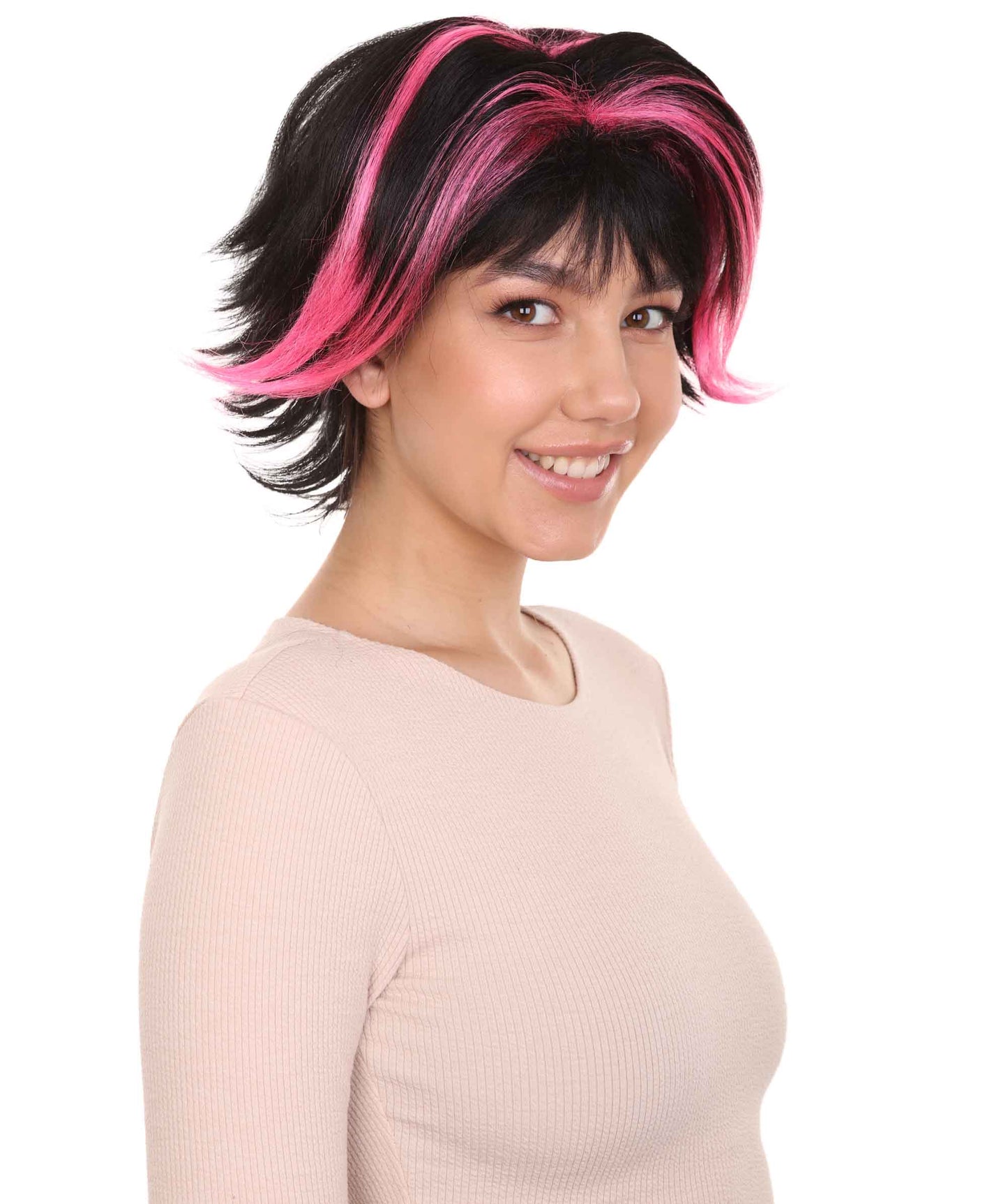 Wigs2you ハロウィンパーティ プレミアムレディース H-979 ショートピンクと黒ウィッグ