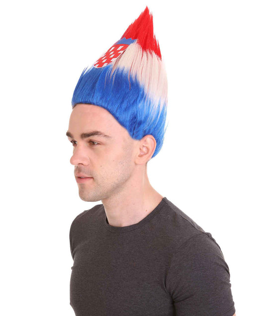 ハロウィーンパーティープレミアムメンズH-3771 男性コスプレウィッグ クロアチアフラッグトロールスタイル
