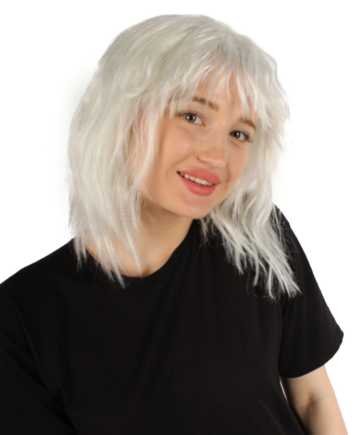 女性用ショルダーレングスバング波状コスプレウィッグ ホワイト H-5229_18 ファンシースタイル プレミアムハロウィンパーティーウィッグコレクション