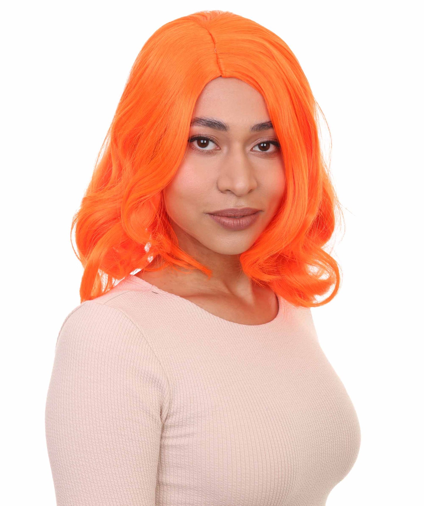 Wigs2you ハロウィン パーティー プレミアム 簡単に着用できる H-1150 とても快適なネオン オレンジ カーリー レディ ウィッグ