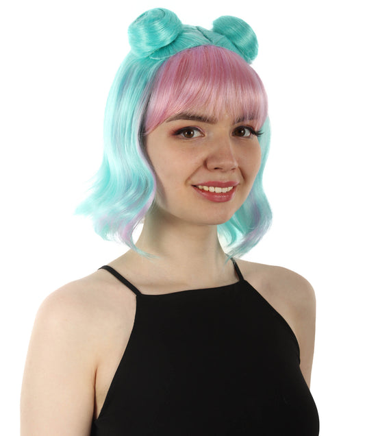 大人の女性用ショートダブルバンスペースギャラクシーウィッグ ミックスブルーピンク H-5376_21 女子会とグループコスチューム用ヘア