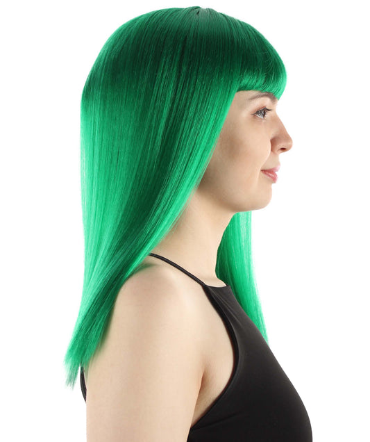 女性 18インチ シルキーな中程度のストレート長さ ディーバウィッグ グリーン H-5378_5 合成繊維の髪 バングス付き ハロウィーン パーティーウィッグ